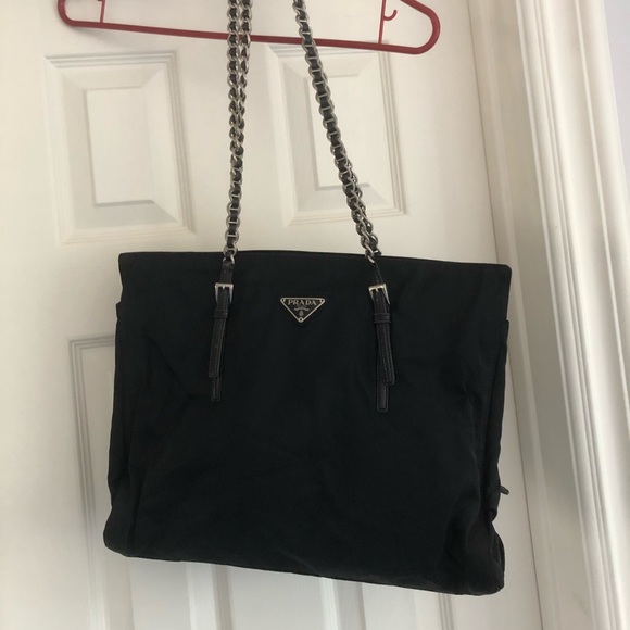 Authentic Prada vintage velo nylon tote travel  purse with chain straps - Picture 1 of 8
